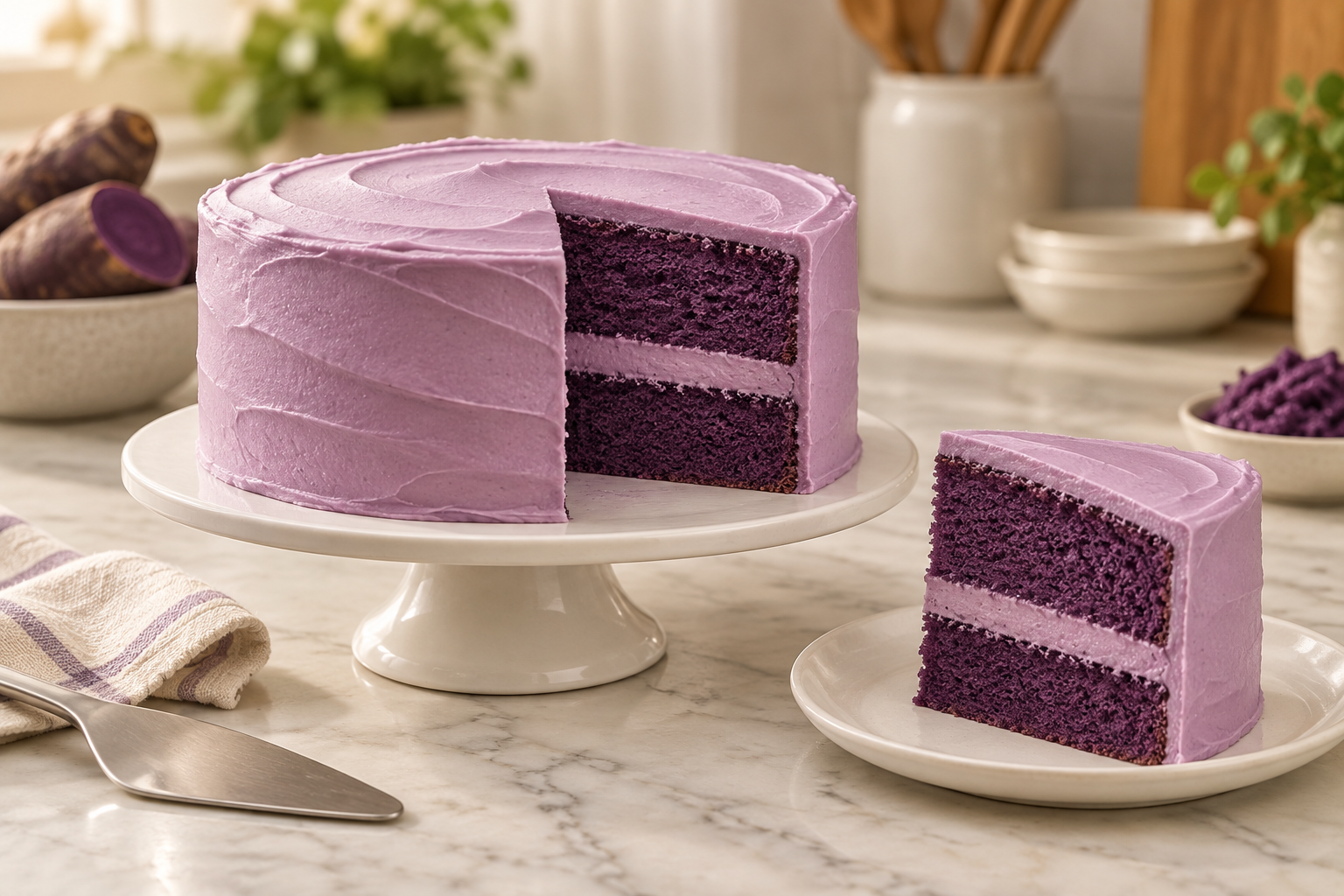 Ube Halaya Cake with purple ube buttercream