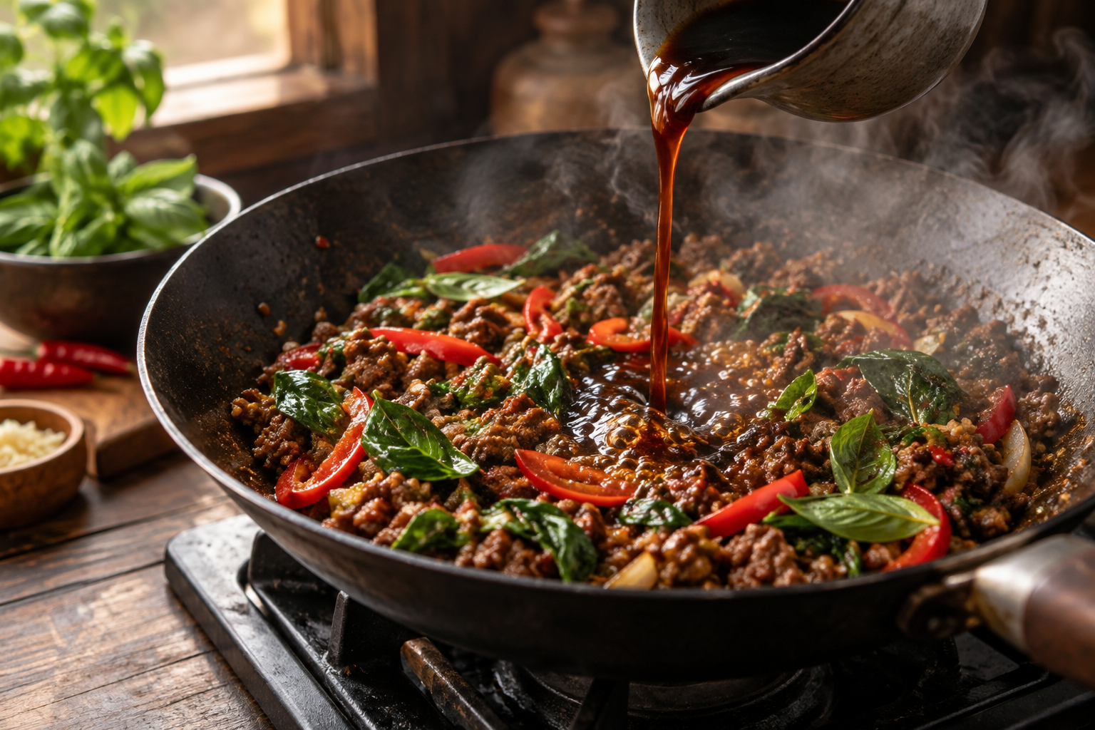 Thai Basil Beef Rice Bowls step 4