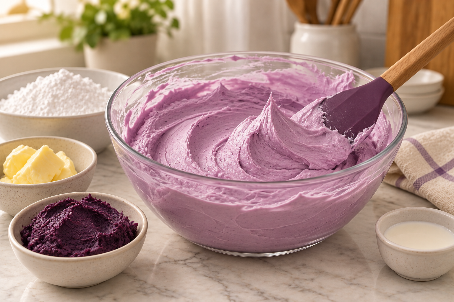 Preparing creamy ube buttercream