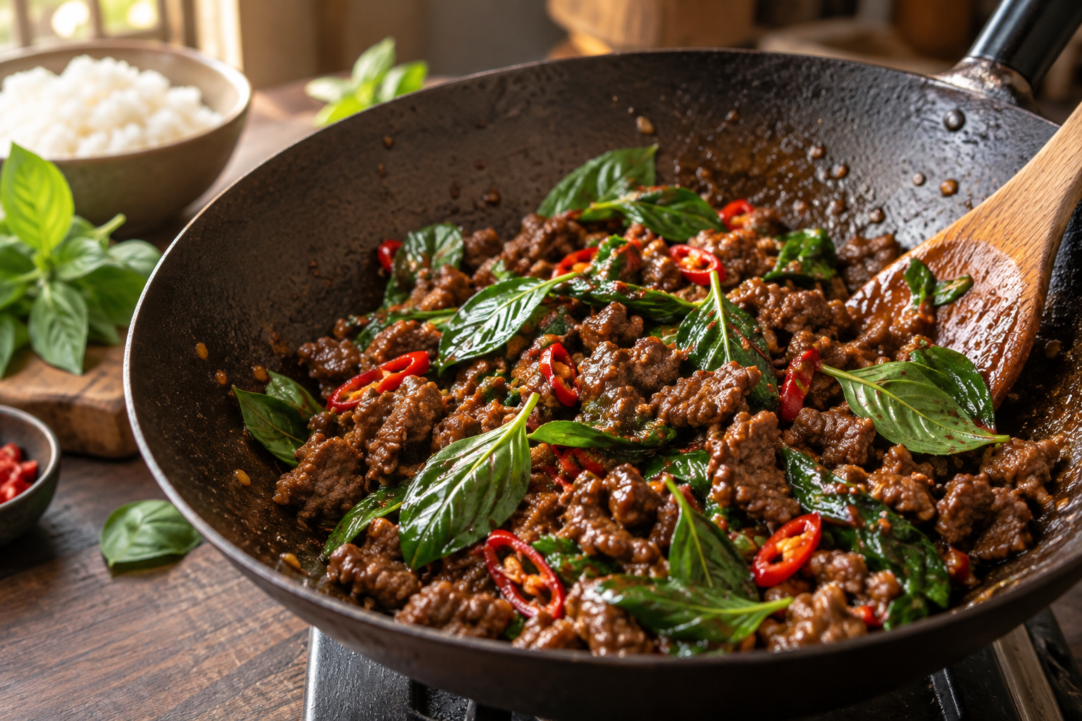 Thai Basil Beef Rice Bowls step 5