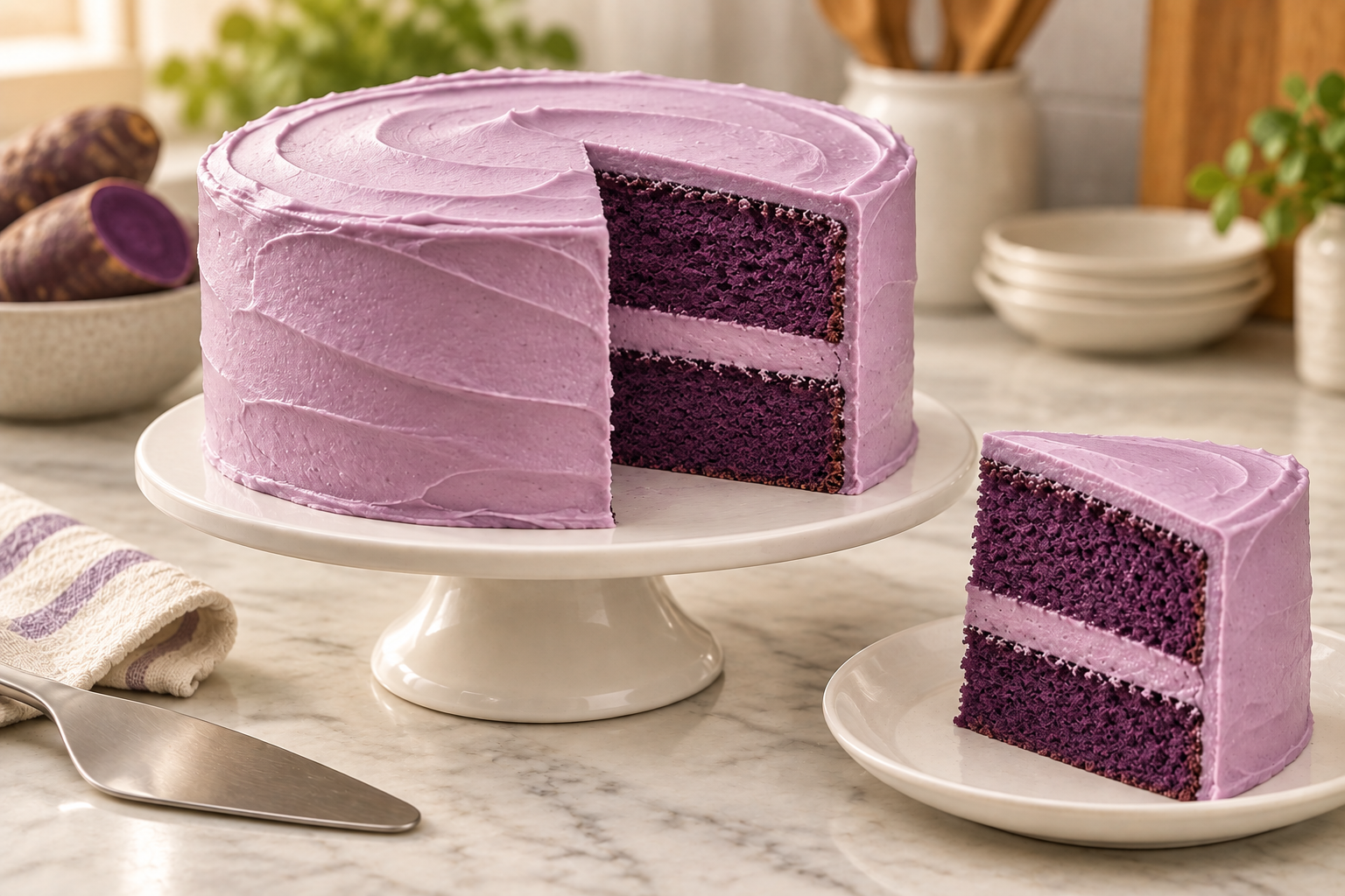 Finished Ube Halaya Cake with purple buttercream